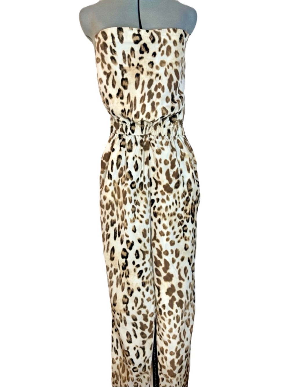 Leopard Strapless Fitted Pants Jumpsuit S Boutique